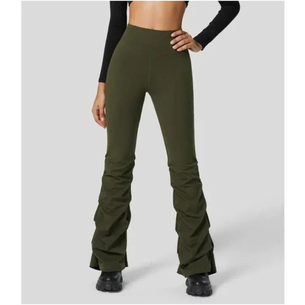 2/$30 New EcoCloudful Fabric Layered Ruched Flare Pants Lone Pine Green Medium - Picture 4 of 12